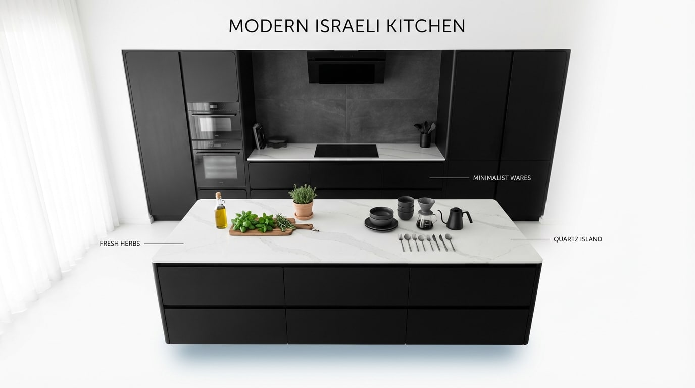 מטבח בסגנון קלאסי מעודכן עם משטח עבודה אלגנטי ודלתות מסגרת עדינות