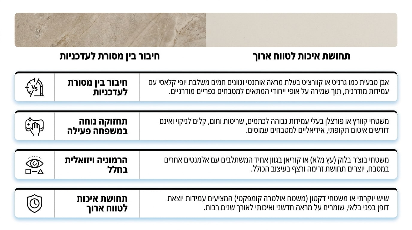 פתרונות אבן קיסר למטבח כפרי קלאסי וכפרי מודרני