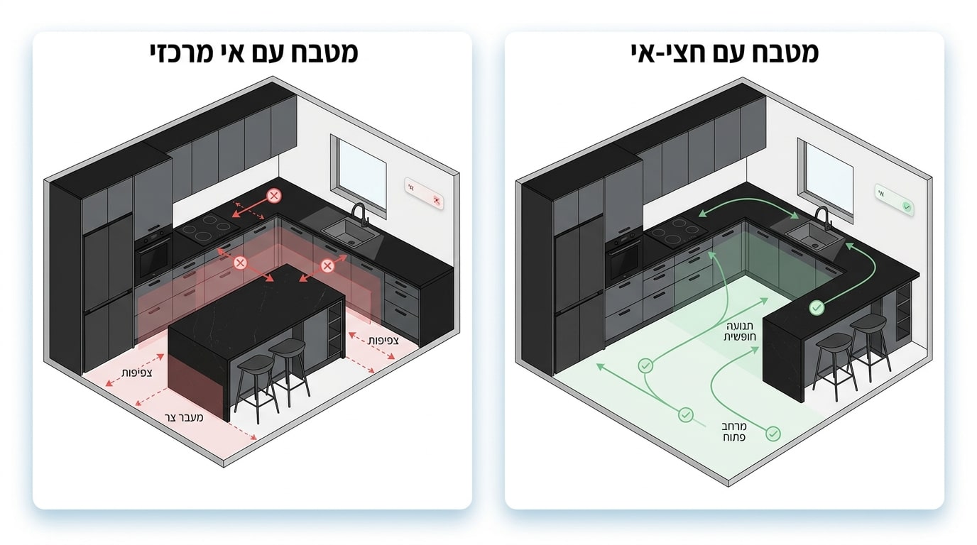 תכנון תשתיות כיור וכיריים באי מטבח מודרני