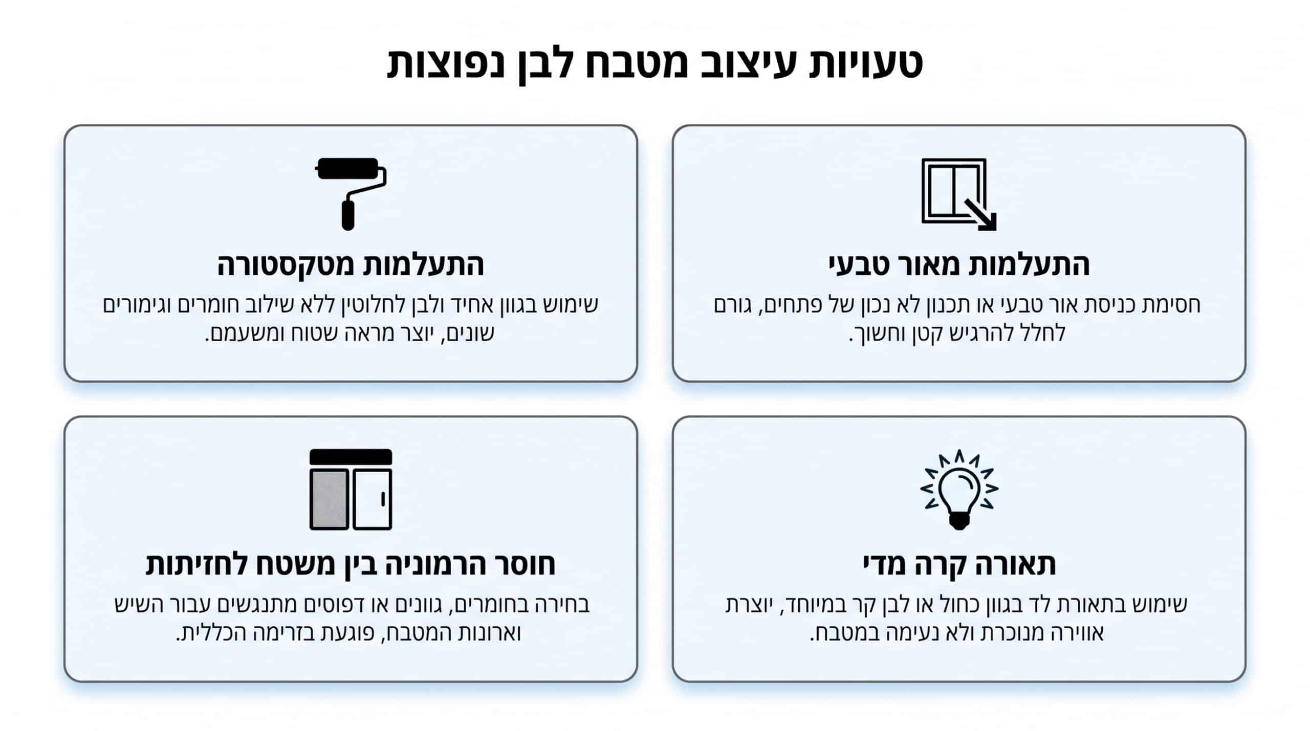 דוגמאות לטעויות נפוצות בעיצוב מטבח לבן וכיצד להימנע מהן
