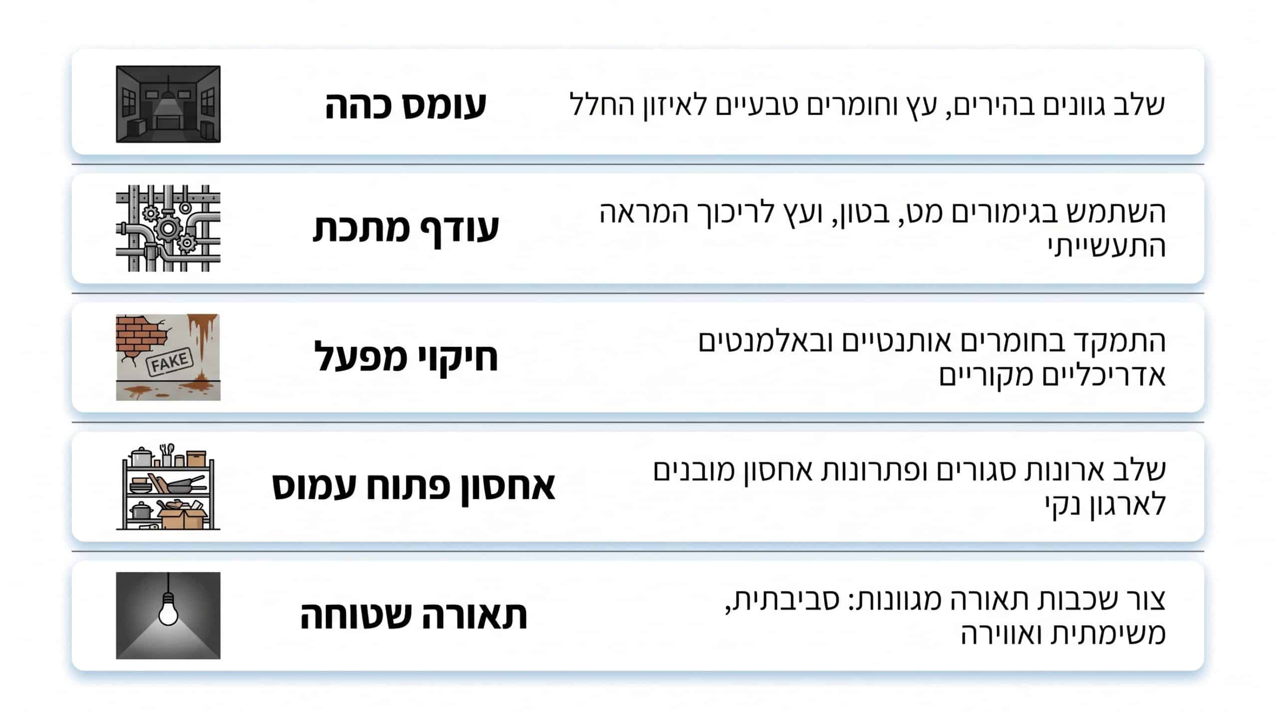 טעויות נפוצות במטבח תעשייתי – אחסון פתוח עמוס ועומס ויזואלי