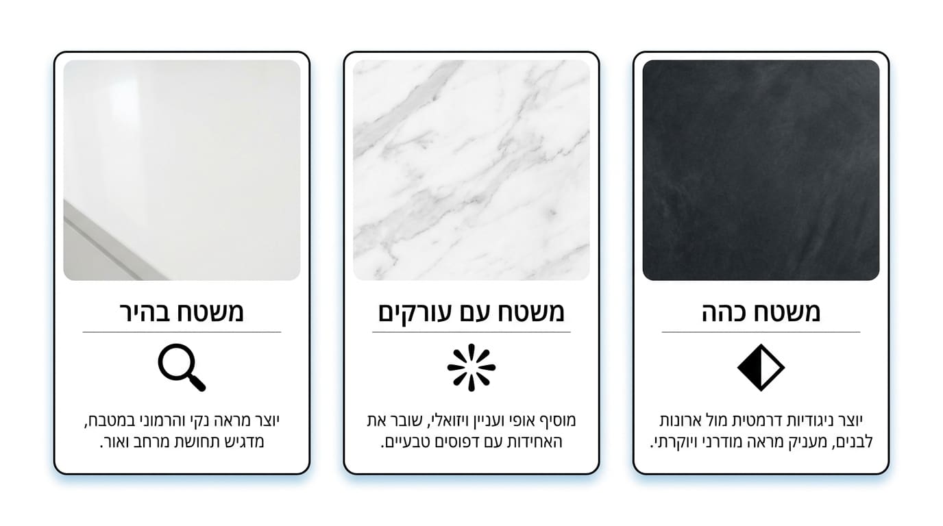 משטח עבודה בהיר במטבח לבן עם תאורה טבעית רכה