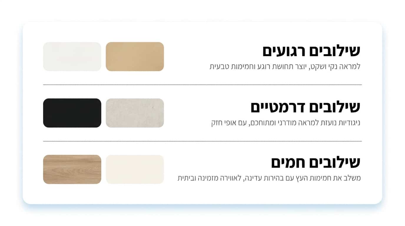 שלושה שילובי צבעים מודרניים - רגוע, דרמטי, וחם