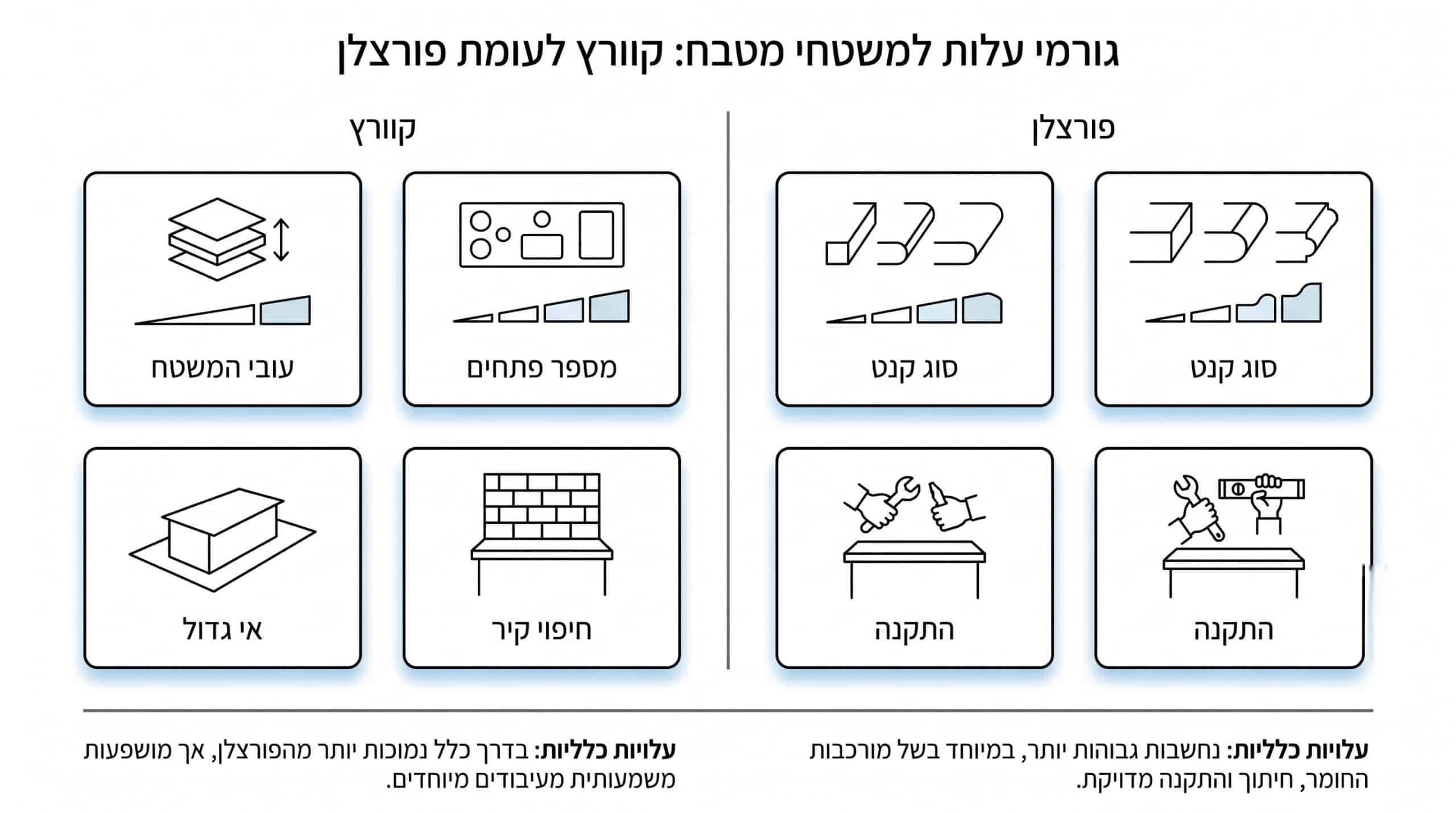 השוואת עלויות משטחי קוורץ ופורצלן עם גרף ממלא