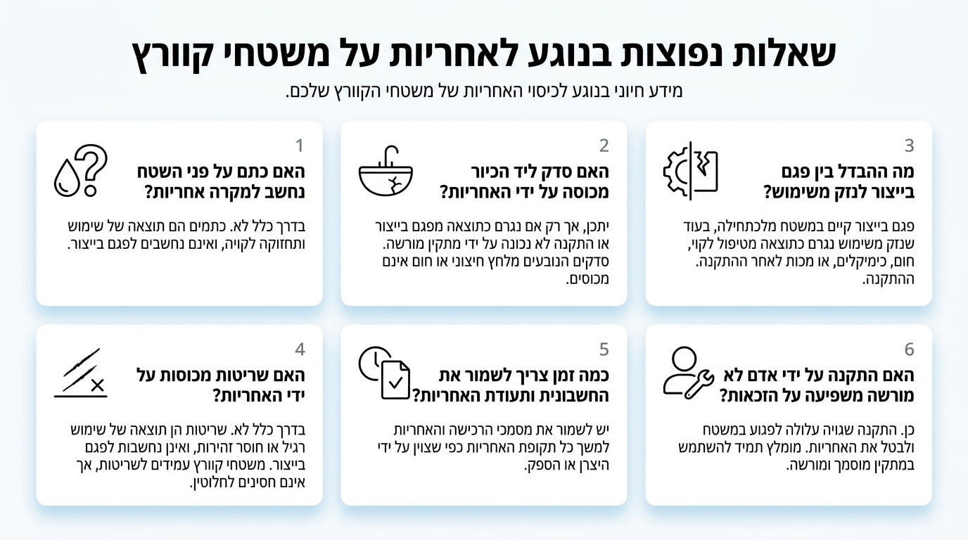 עוד שאלות נפוצות בנושא אחריות משטחי קוורץ