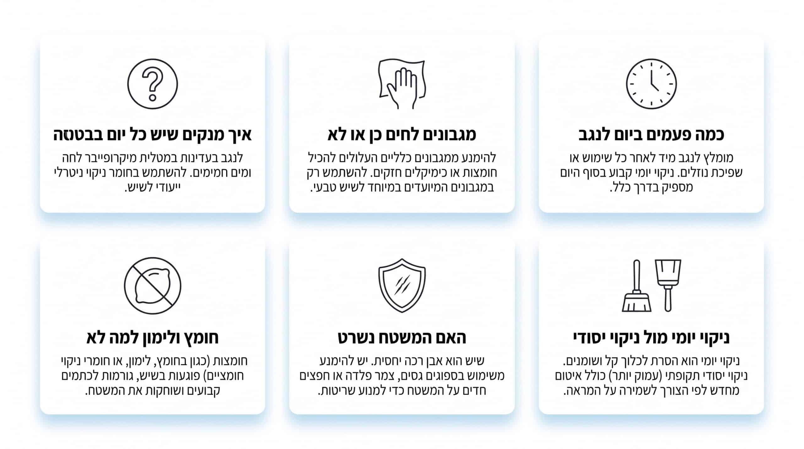 שאלות נפוצות בנושא ניקוי משטחי עבודה
