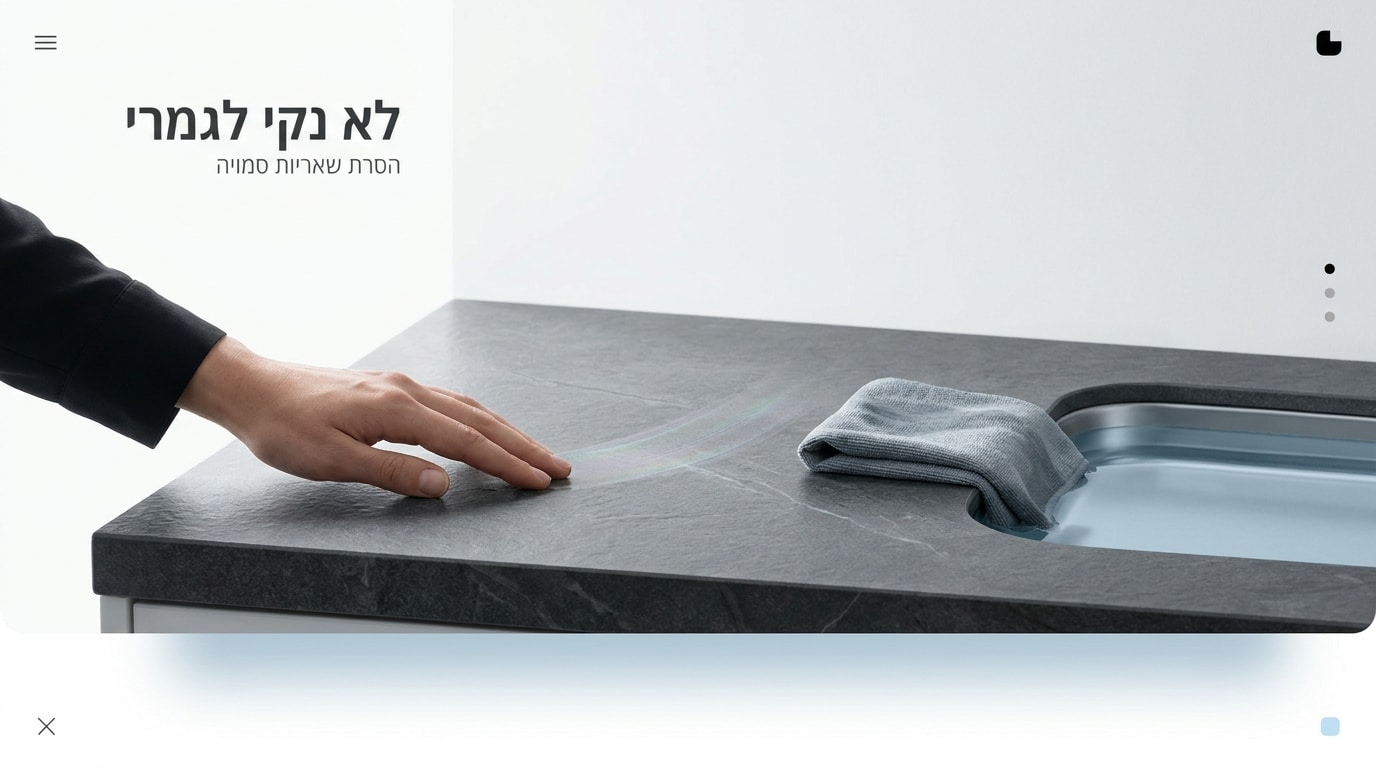 משטח שיש שנוגע בו ידיים לבדיקת הדביקות שנותרה אחרי ניקוי לא מלא