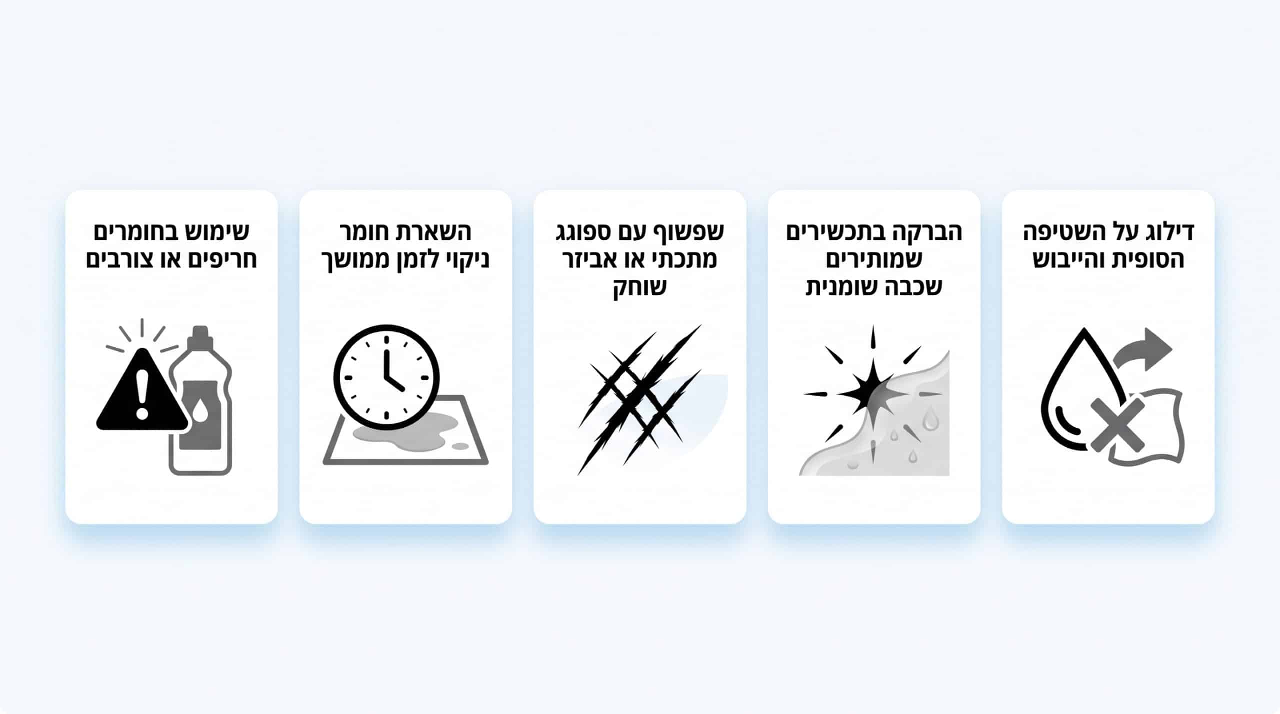 משטח קוורץ עם שריטות קטנות שנגרמו בעקבות שימוש בכלים שוחקים בניקוי