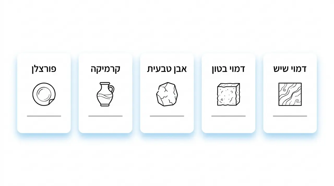 אריחים לאמבטיה - סידור מונחים בין קרמיקה פורצלן ושיש בחדר רחצה