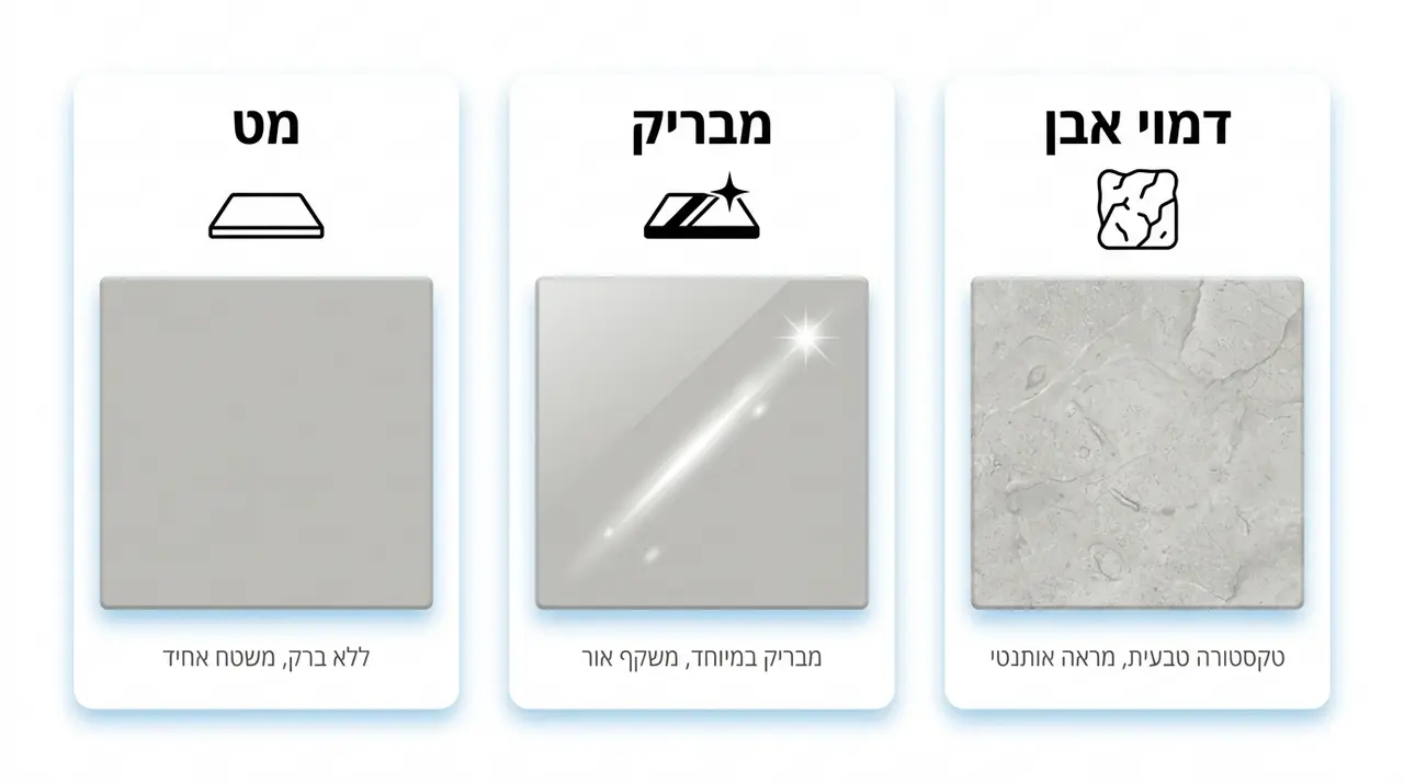 גימור מט מבריק או דמוי אבן לרצפת חדר רחצה - השוואת גימורים